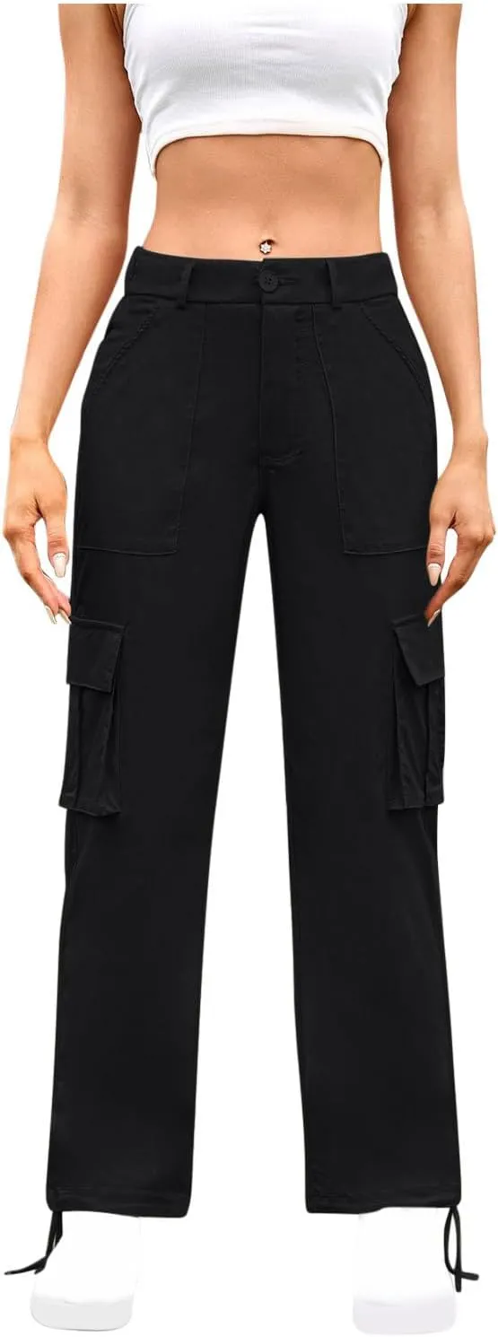 Womens Cargo Pants Wide Leg Bohemian Style Linen Blend Summer Beach Casual Pants
