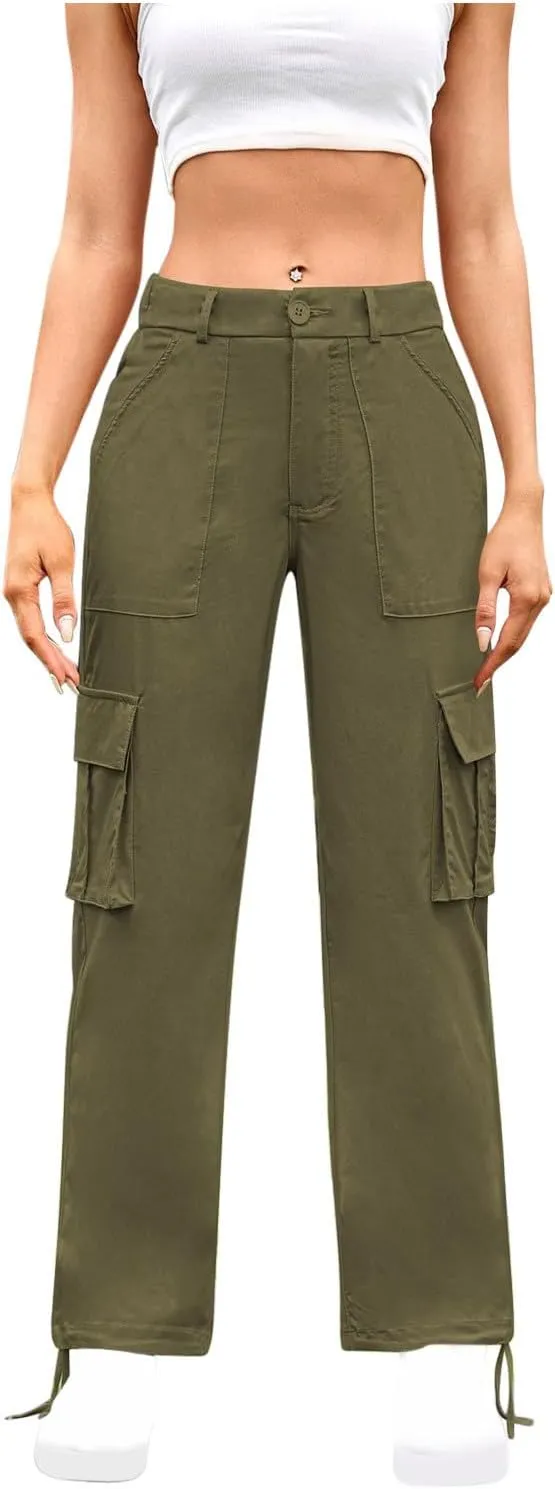 Womens Cargo Pants Wide Leg Bohemian Style Linen Blend Summer Beach Casual Pants