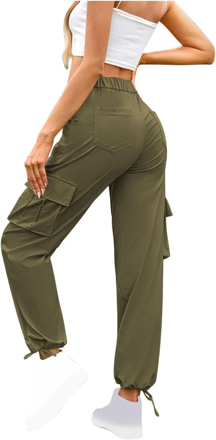 Womens Cargo Pants Wide Leg Bohemian Style Linen Blend Summer Beach Casual Pants