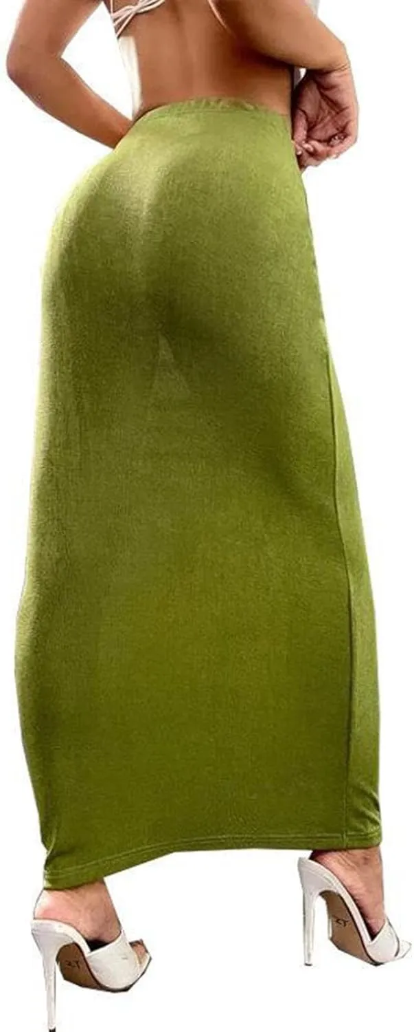 Womens Casual Elastic High Waist Skirts Summer Solid Bodycon Long Maxi Skirt Sexy Slim Trendy Party Half Slip Skirts