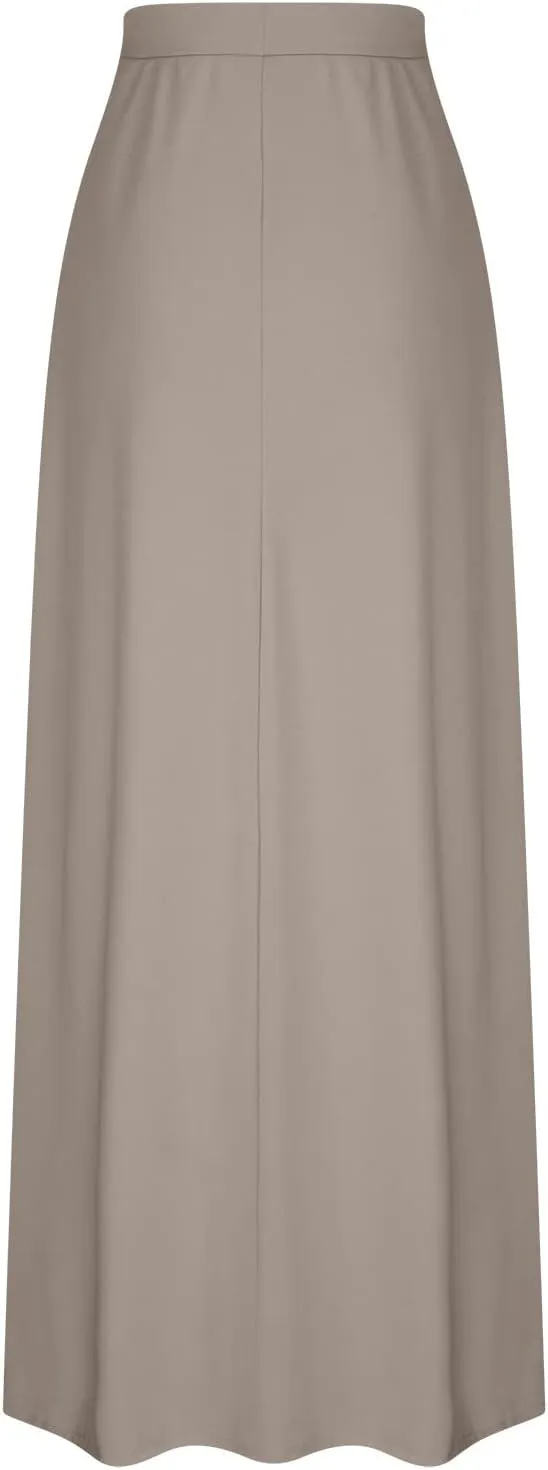 Women's Casual Flared Maxi Skirts Drawstring High Waist A Line Long Skirts Casual Slim Fit Pencil Skirt with Pockets