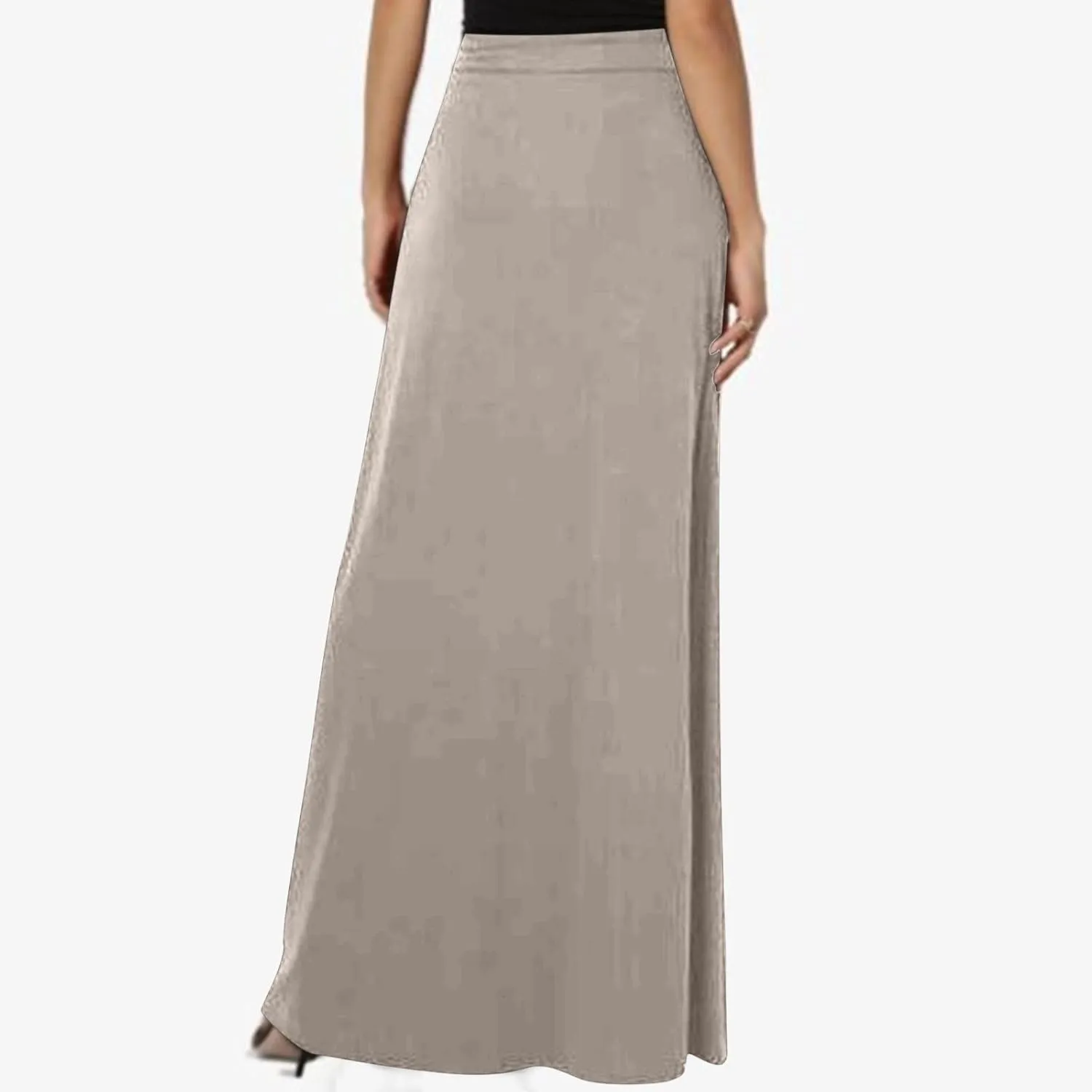 Women's Casual Flared Maxi Skirts Drawstring High Waist A Line Long Skirts Casual Slim Fit Pencil Skirt with Pockets