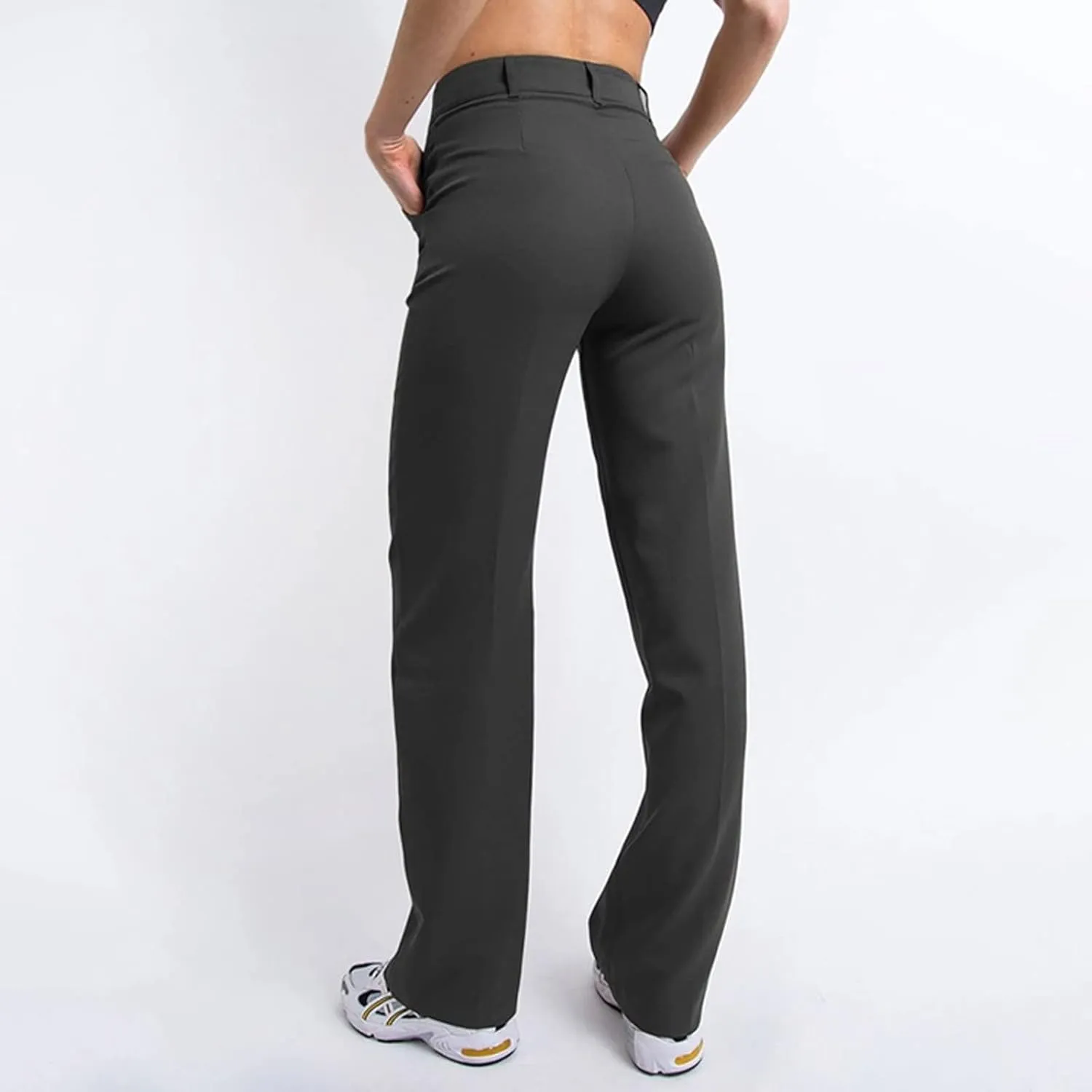 Womens Casual High Waist Straight Leg Ankle Business Dress Pants Stretchy Button Business Dress Work Pocket Trousers