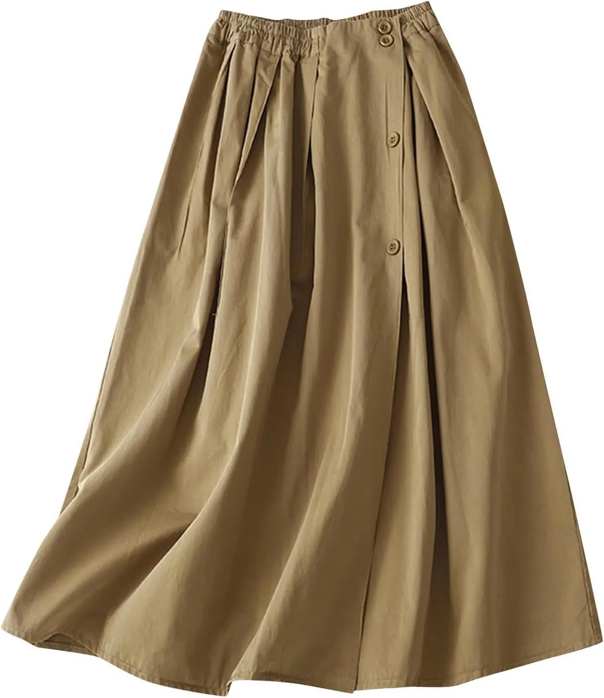 Women's Casual Midi Skirt, Fashion Side Split Button Down Clothes High Waist All Match A-Line Comfy Pleated Skirts