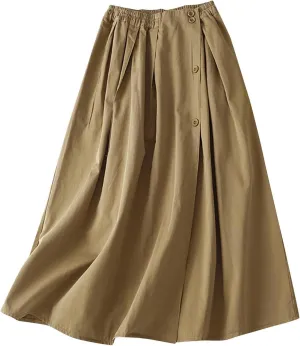 Women's Casual Midi Skirt, Fashion Side Split Button Down Clothes High Waist All Match A-Line Comfy Pleated Skirts