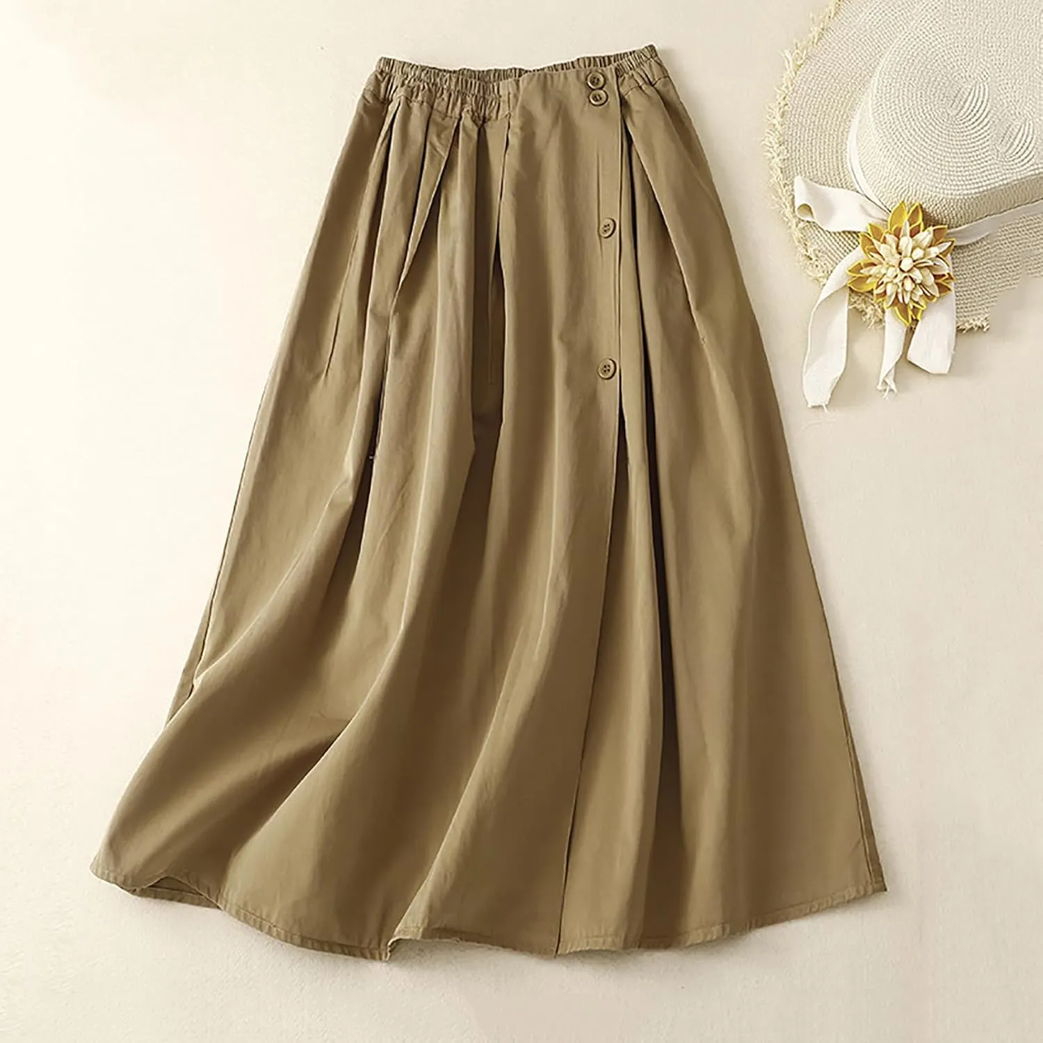 Women's Casual Midi Skirt, Fashion Side Split Button Down Clothes High Waist All Match A-Line Comfy Pleated Skirts