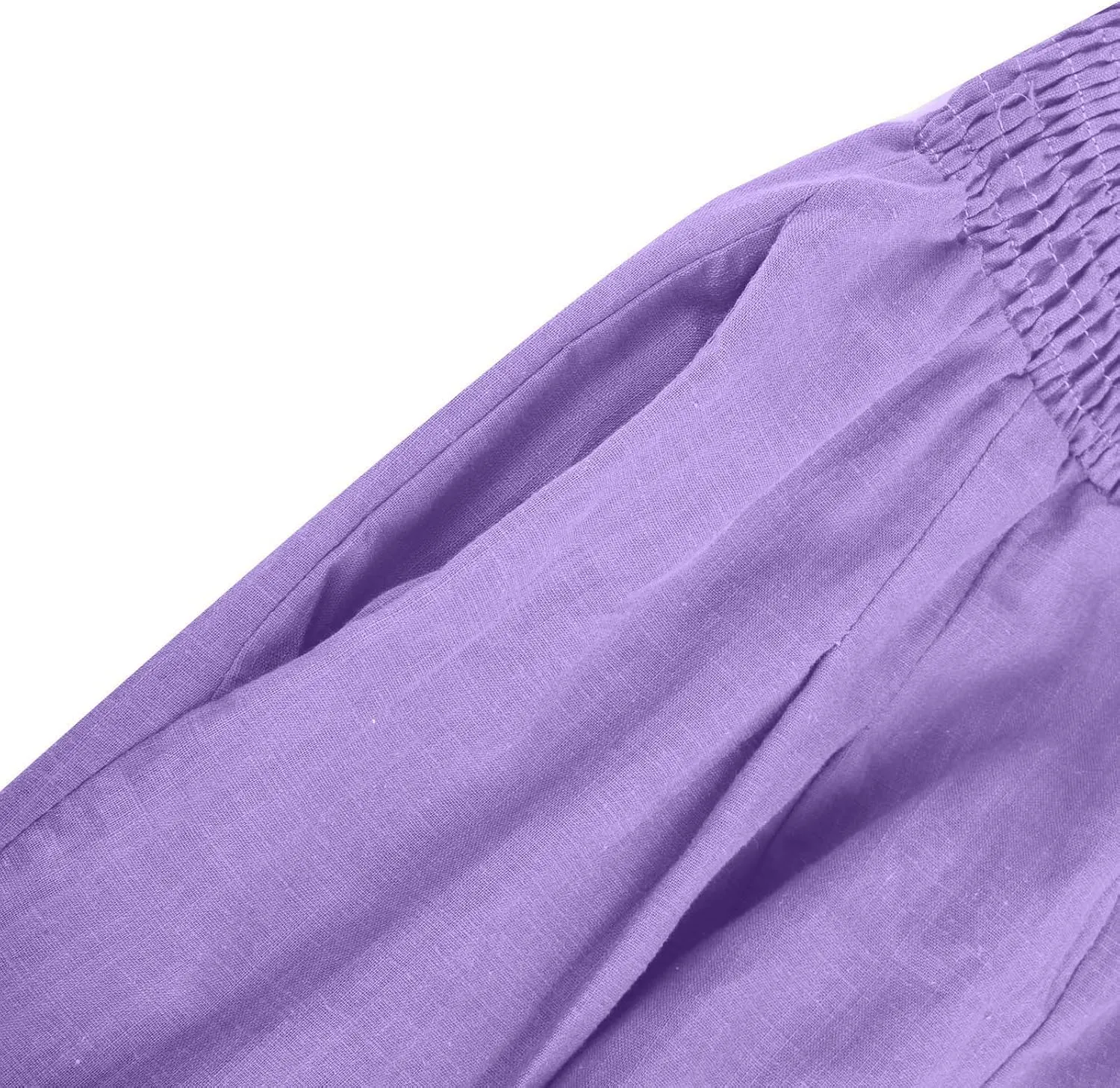 Women's Cotton Linen Palazzo Pants Loose Elastic Waist Trousers Solid Pleated Baggy Slacks Summer Vacation Outfits