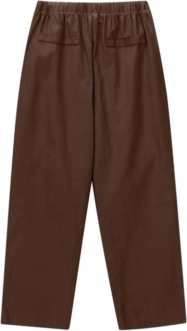 Women's Cotton Linen Summer Pants Wide Leg Casual Drawstring Elastic Pants Fashion Solid Color Trousers with Pockets