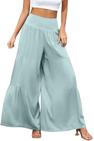 Womens Cotton Linen Wide Leg Pants Palazzo Plus Size Cropped Harem Pants Elastic Waist Capris Shorts with Pockets