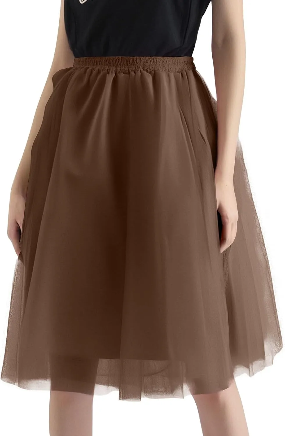 Women's Elegant Elastic Ruffle Petticoat Lightweight Underskirts for Cosplay Party Midi Skirt Tulle A-Line Tutu Skirt