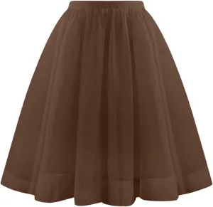 Women's Elegant Elastic Ruffle Petticoat Lightweight Underskirts for Cosplay Party Midi Skirt Tulle A-Line Tutu Skirt