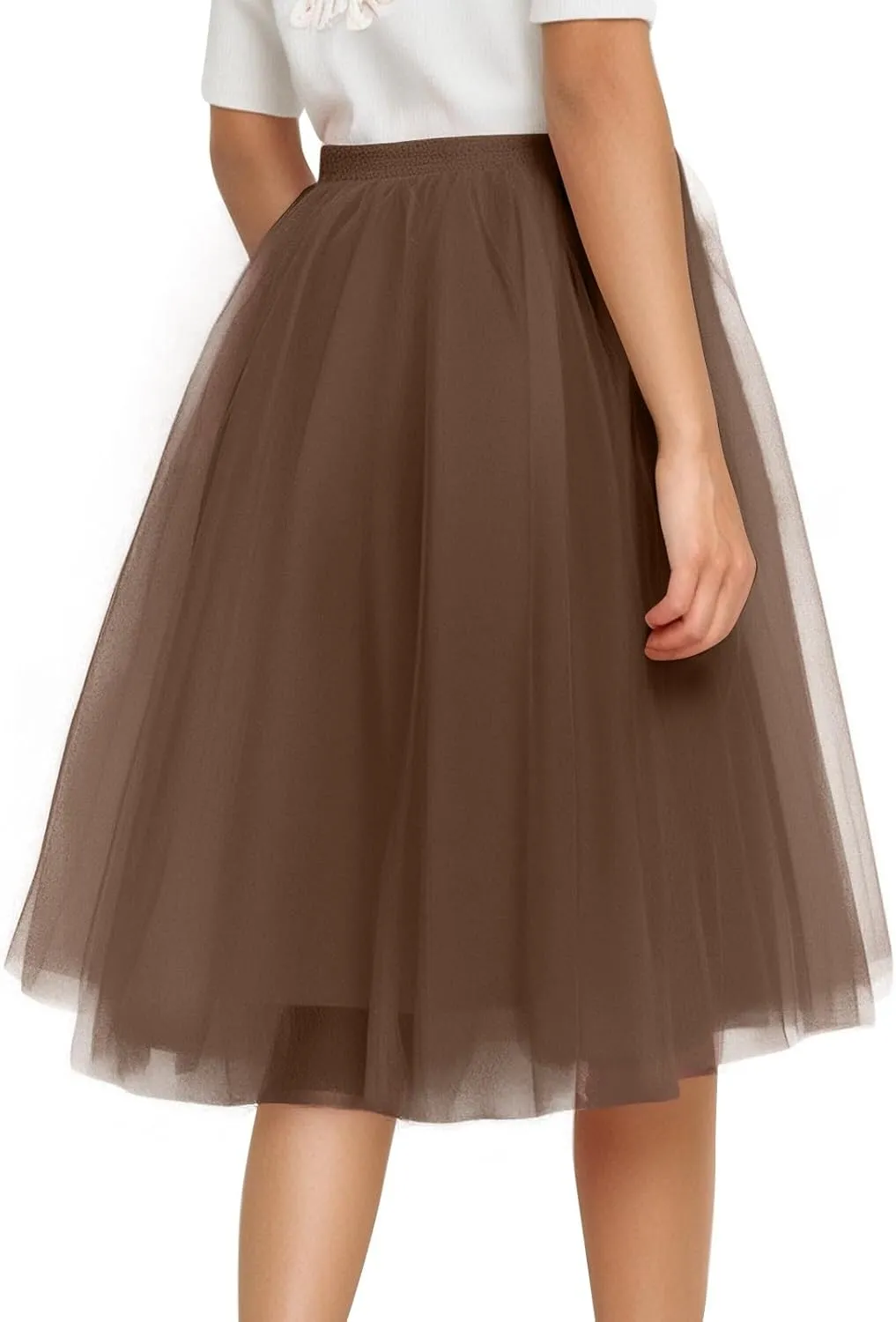 Women's Elegant Elastic Ruffle Petticoat Lightweight Underskirts for Cosplay Party Midi Skirt Tulle A-Line Tutu Skirt