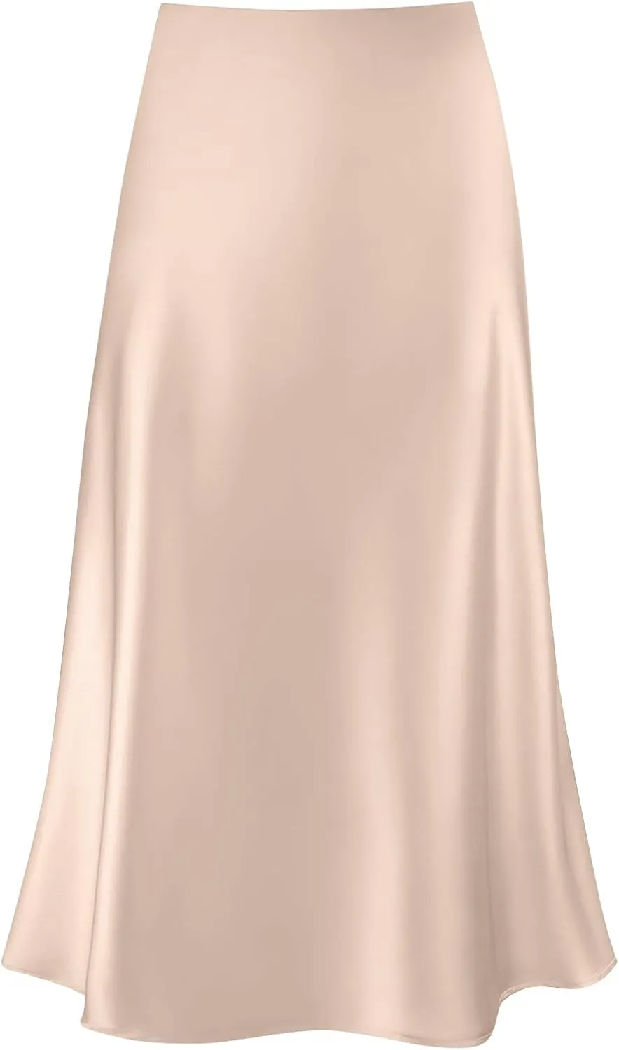 Womens Elegant Midi Skirt High Waisted Solid Satin Dress Work Skirts Party Wedding Flared A-Line Skirts