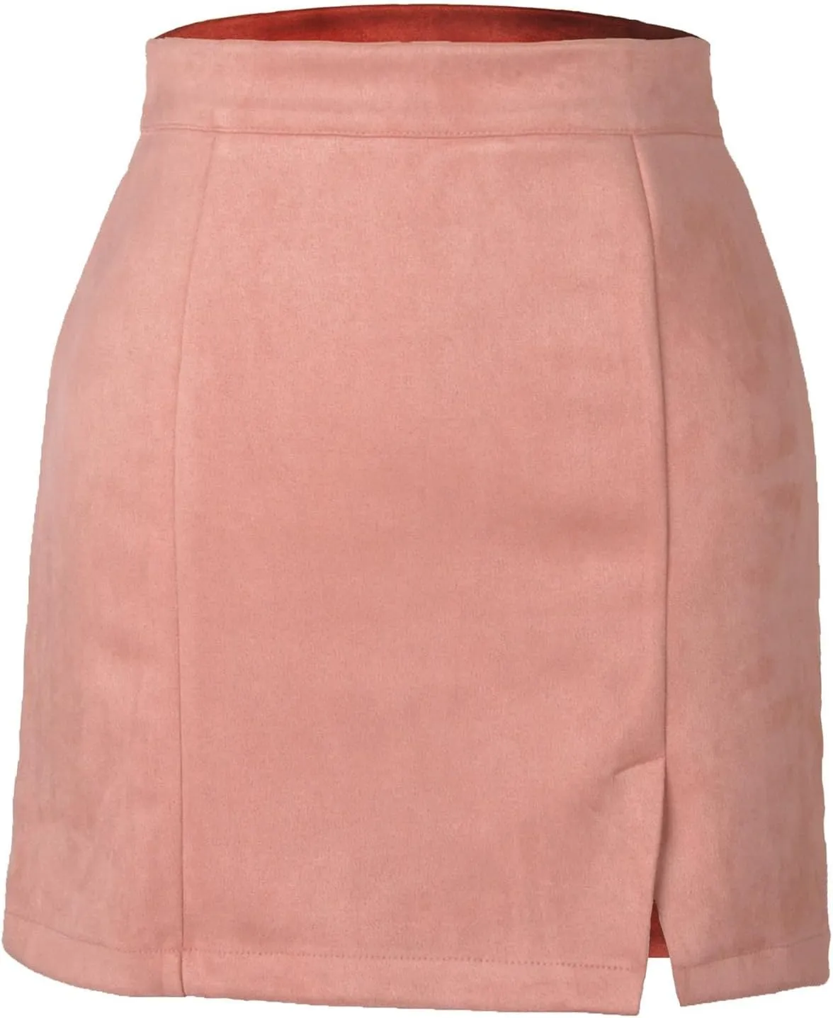 Womens Faux Suede Mini Skirt with Slit Hem, High Waisted Side Split Bodycon Short Skirt Zipper Back Sexy Work Skirts