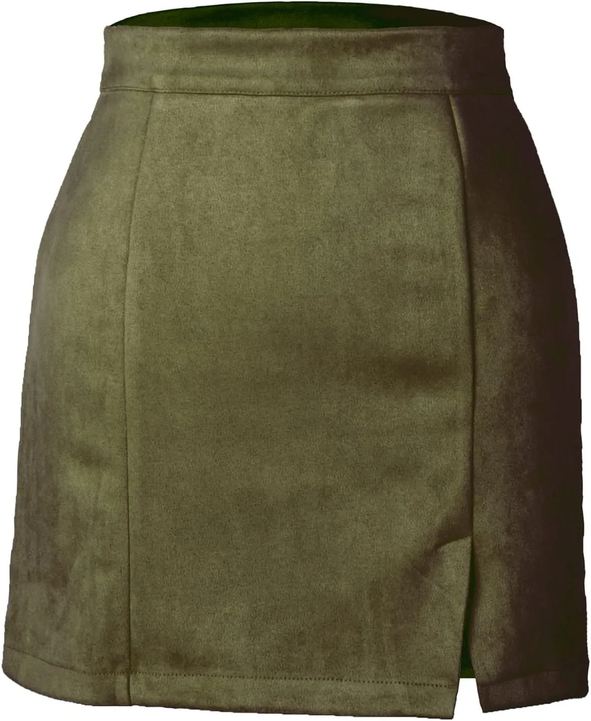 Womens Faux Suede Mini Skirt with Slit Hem, High Waisted Side Split Bodycon Short Skirt Zipper Back Sexy Work Skirts