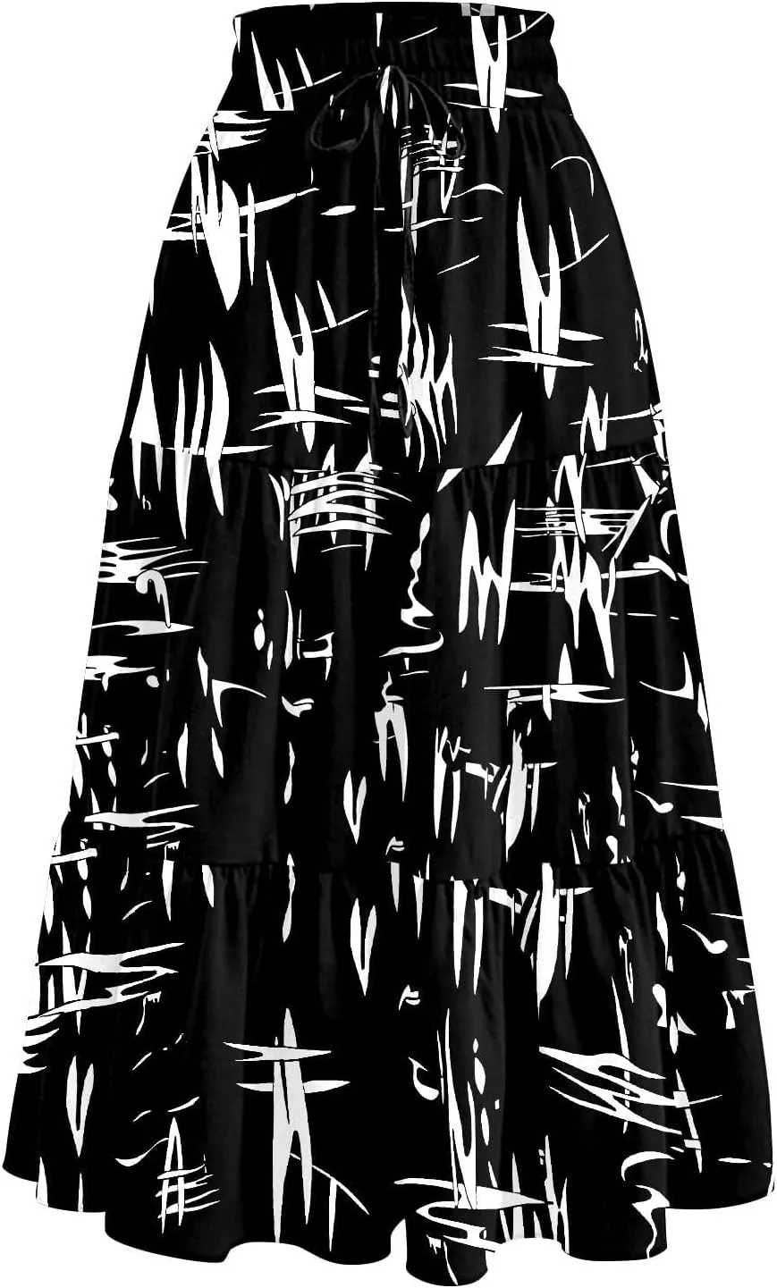 Women's Floral Boho Summer Spring Long Elastic High Waist Printed A Line Flowy Casual Flared Maxi Skirts with Pockets