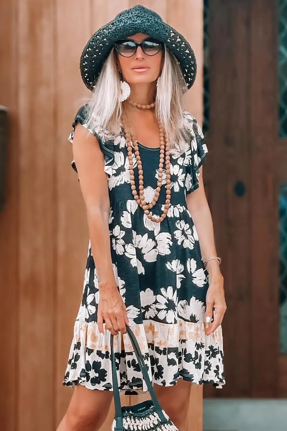 Women's Floral Print Ruffle Sleeve Empire Waist Mini Dress - Perfect for Summer