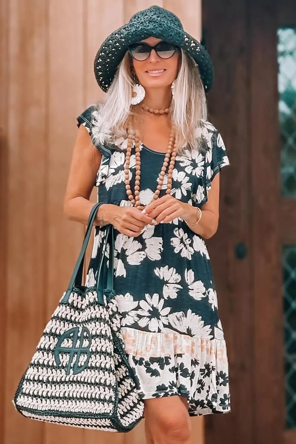 Women's Floral Print Ruffle Sleeve Empire Waist Mini Dress - Perfect for Summer