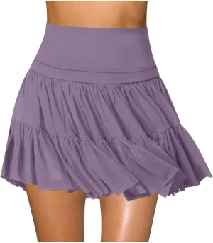 Women's Flowy Mini Skirts Skort High Waisted Pleated Ruffle Tennis Skirt for Summer Athletic Skater Golf Skirts