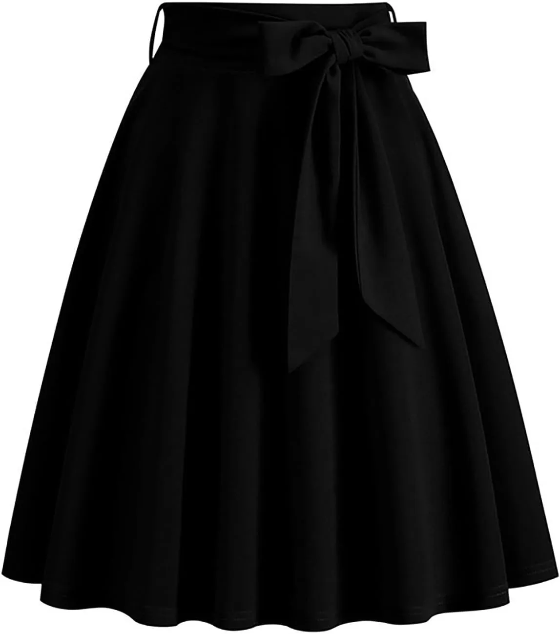 Women's High Waist A-Line Skirt Lace Up Flared Hepburn Midi Skirts Vintage Cocktail Party Swing Knee Length Skirt