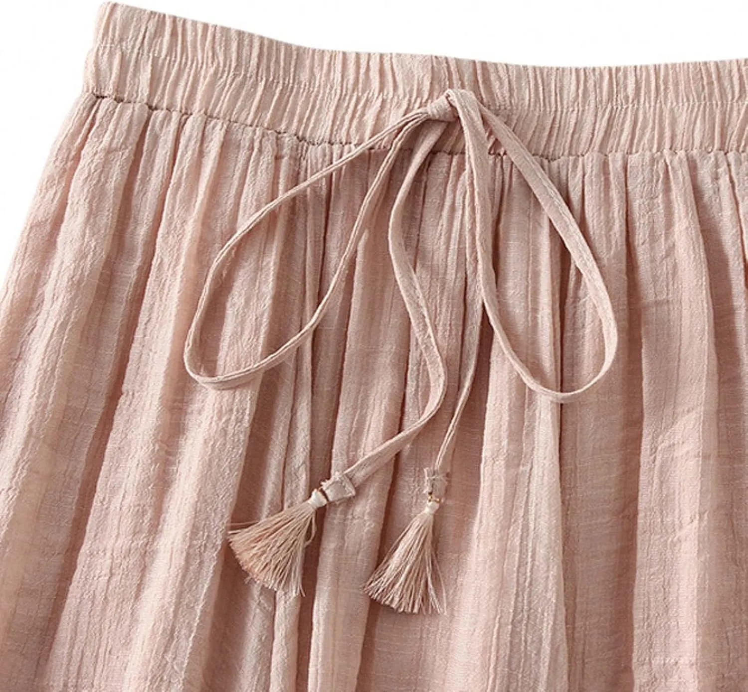 Womens Hot Drawstring Midi Skirt 2024 Summer Cotton Linen Skirts Casual High Waist Swing Skirt Beach Vacation Outfits