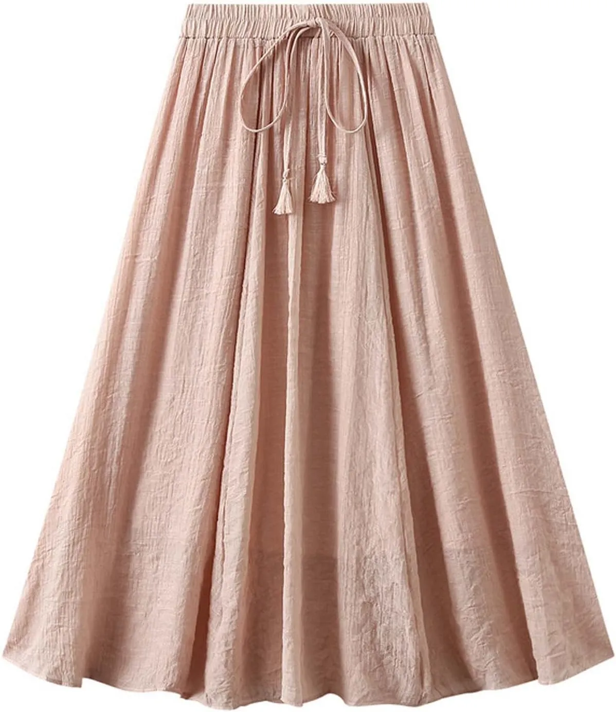 Womens Hot Drawstring Midi Skirt 2024 Summer Cotton Linen Skirts Casual High Waist Swing Skirt Beach Vacation Outfits