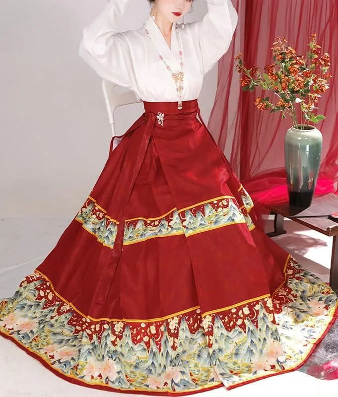 Women's Long Horse Face Skirt Traditional Ming Dynasty Horse Face Pleated Skirt Chinese Ancient Horse Face Skirt
