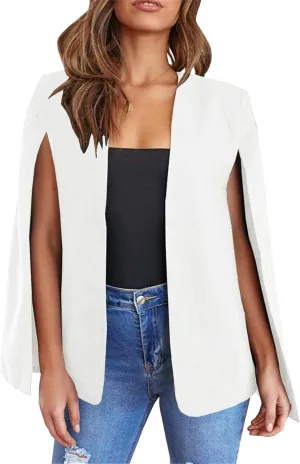 Womens Loose Blazer Elegant Cape Coat Business Casual Outwear Split Sleeve Open Front Blazer Jacket