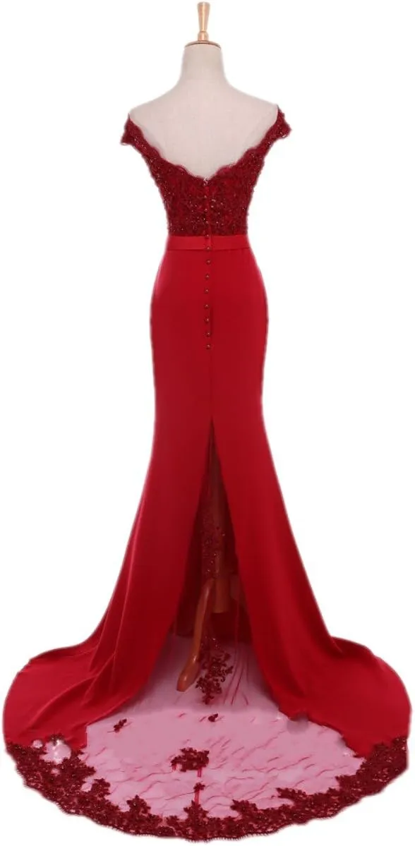 Women's Mermaid Long Evening Gowns Beaded Lace Prom Dresses