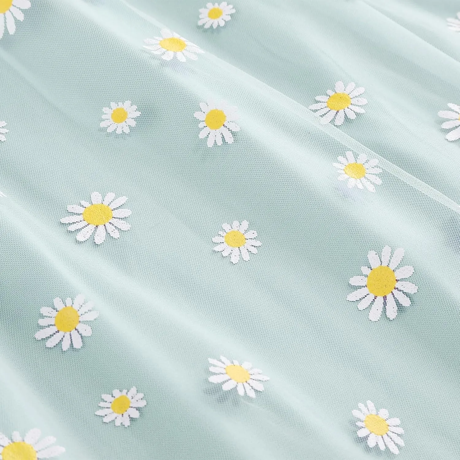 Womens Midi Tulle Skirt Daisy Embroidery Floral Layered Elastic High Waist Tutu Skirt Mesh A Line Fairy Skirts