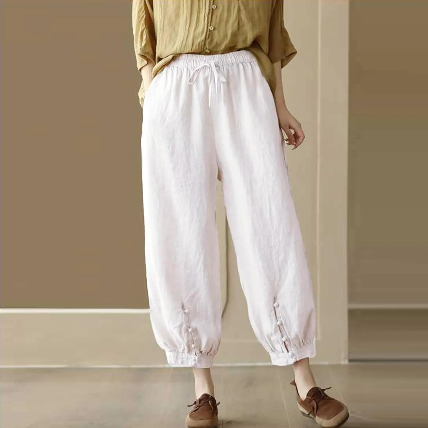 Women's Pants, Casual Pants Lounge Linen Straight Leg Peasant 2025 Wide Elastic