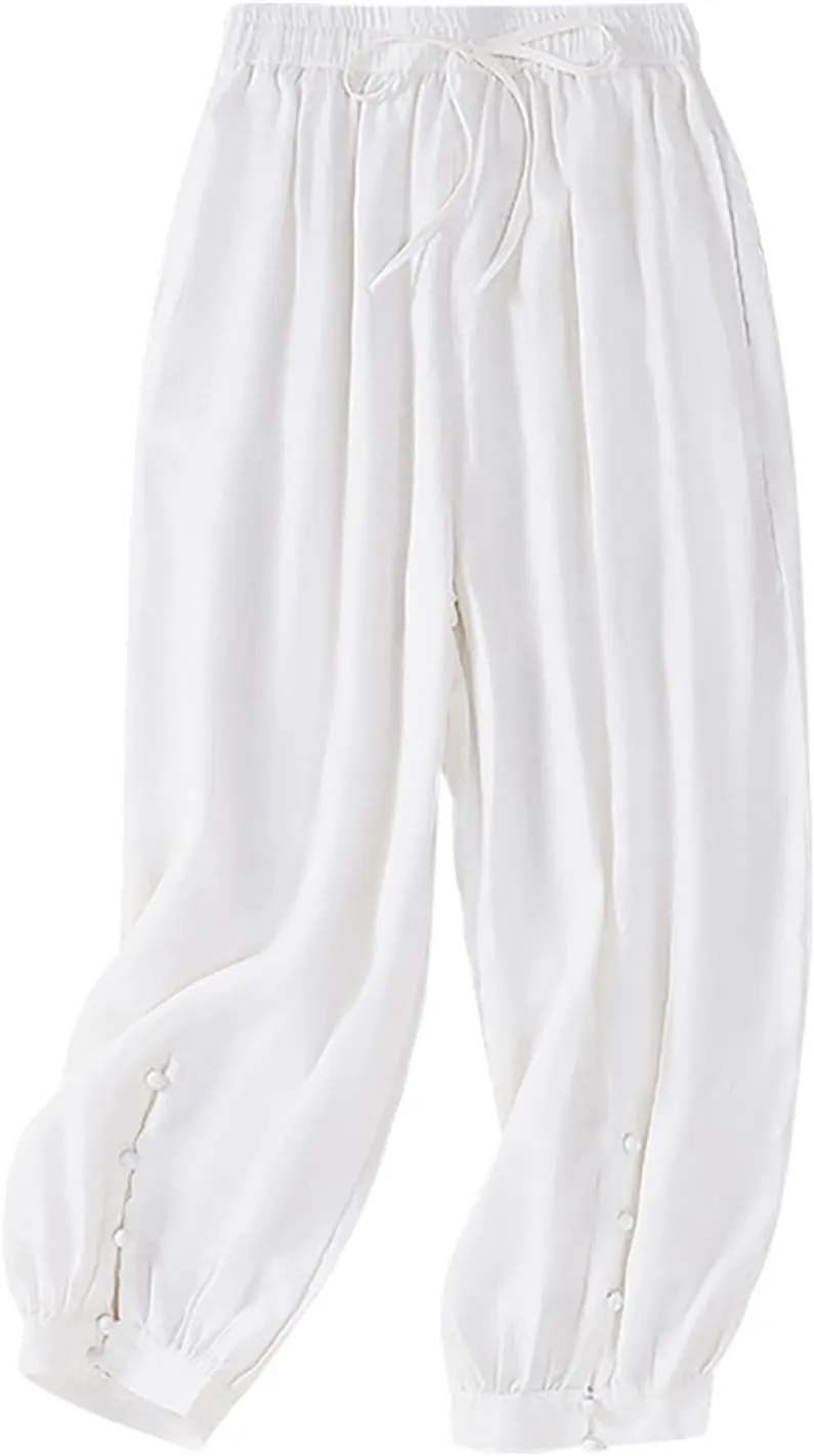Women's Pants, Casual Pants Lounge Linen Straight Leg Peasant 2025 Wide Elastic