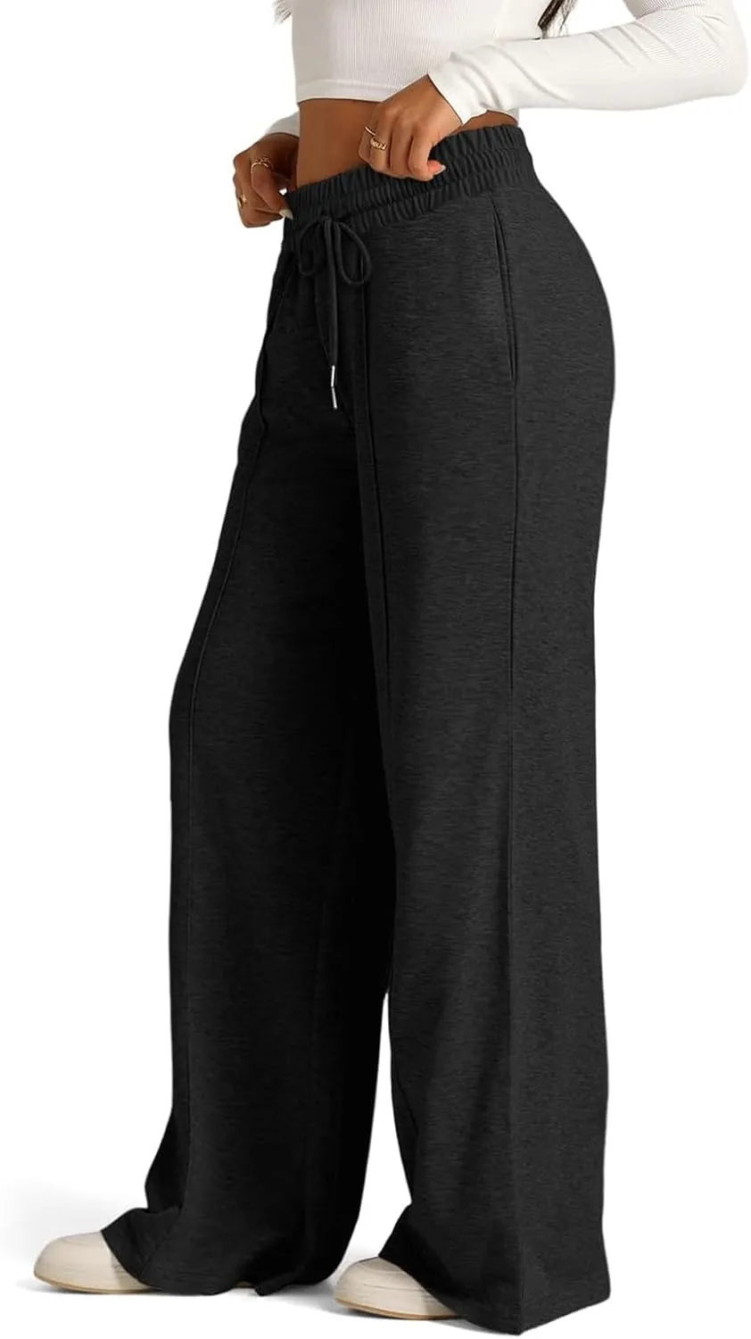 Women's Pants, High Waisted Straight Leg Linen Pants Wide Summer Sweatpants Palazzo