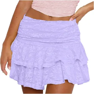 Womens Pleated Skirt High Waisted Ruffle Cute Flowy Layered Mini Skirt Skort Sports Skater Running Skorts