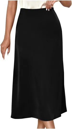 Women's Satin High Waisted Maxi Skirts Dressy Elegant Flared A-Line Long Skirts Trendy 2025 Summer New Casual Skirt