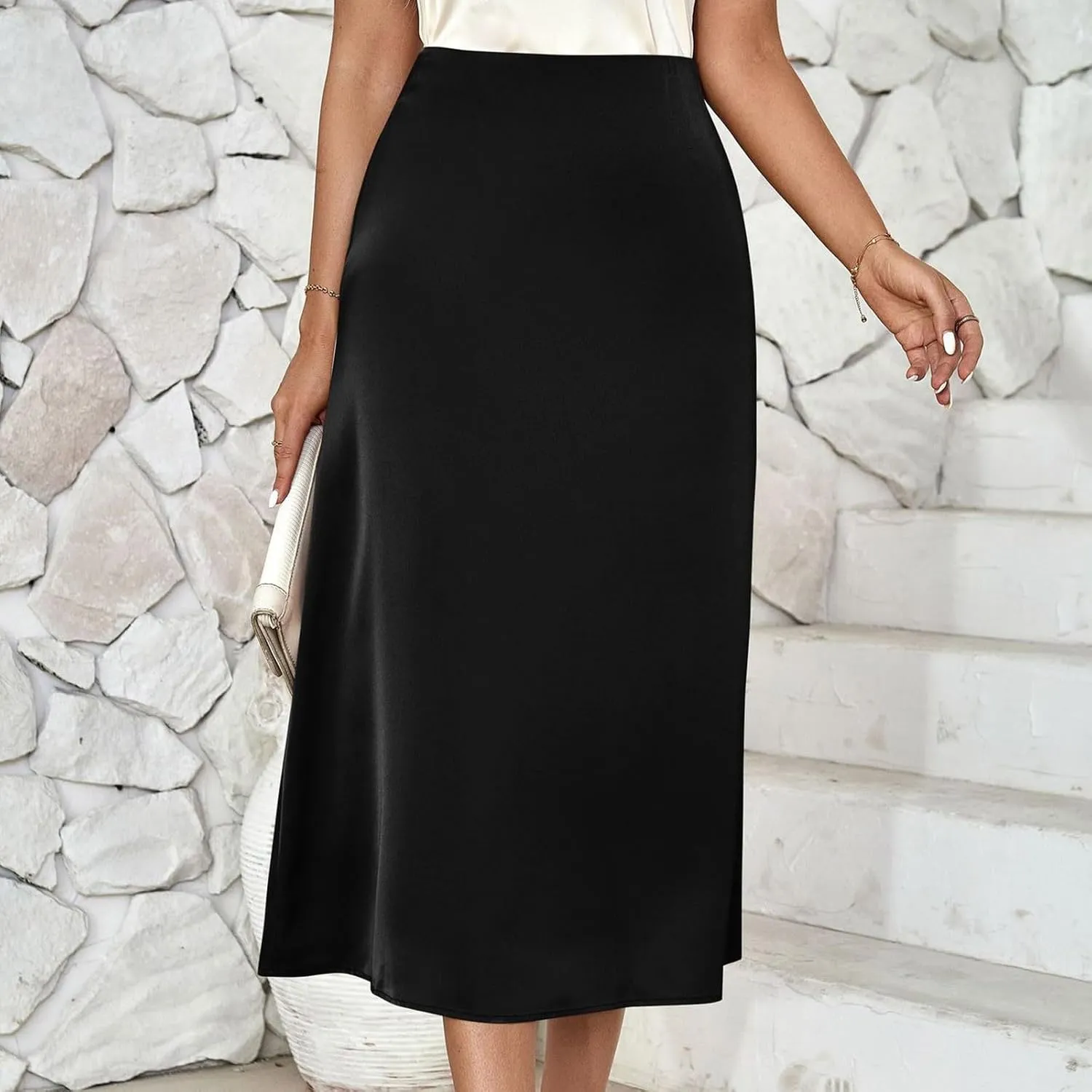 Women's Satin High Waisted Maxi Skirts Dressy Elegant Flared A-Line Long Skirts Trendy 2025 Summer New Casual Skirt