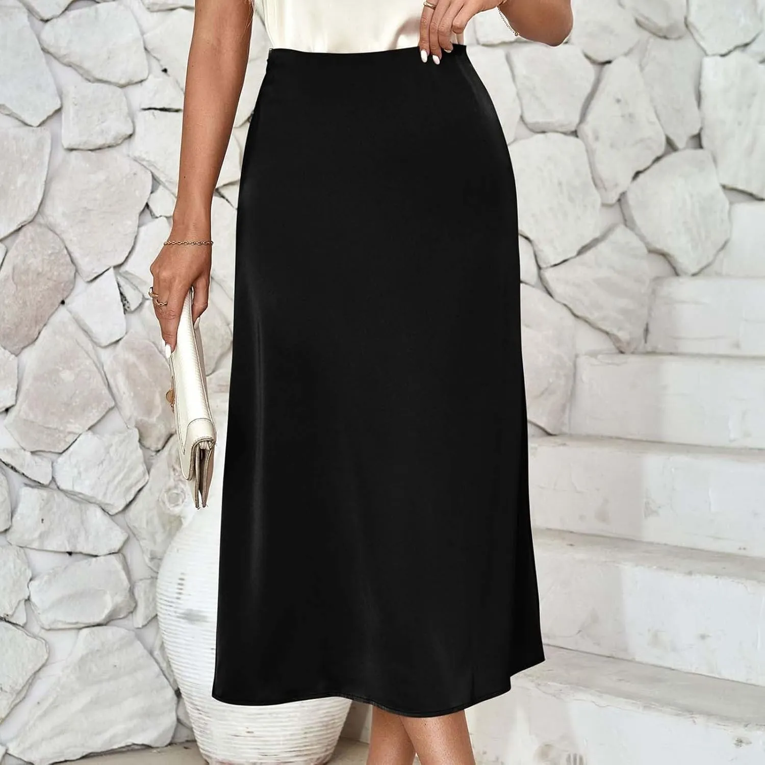 Women's Satin High Waisted Maxi Skirts Dressy Elegant Flared A-Line Long Skirts Trendy 2025 Summer New Casual Skirt
