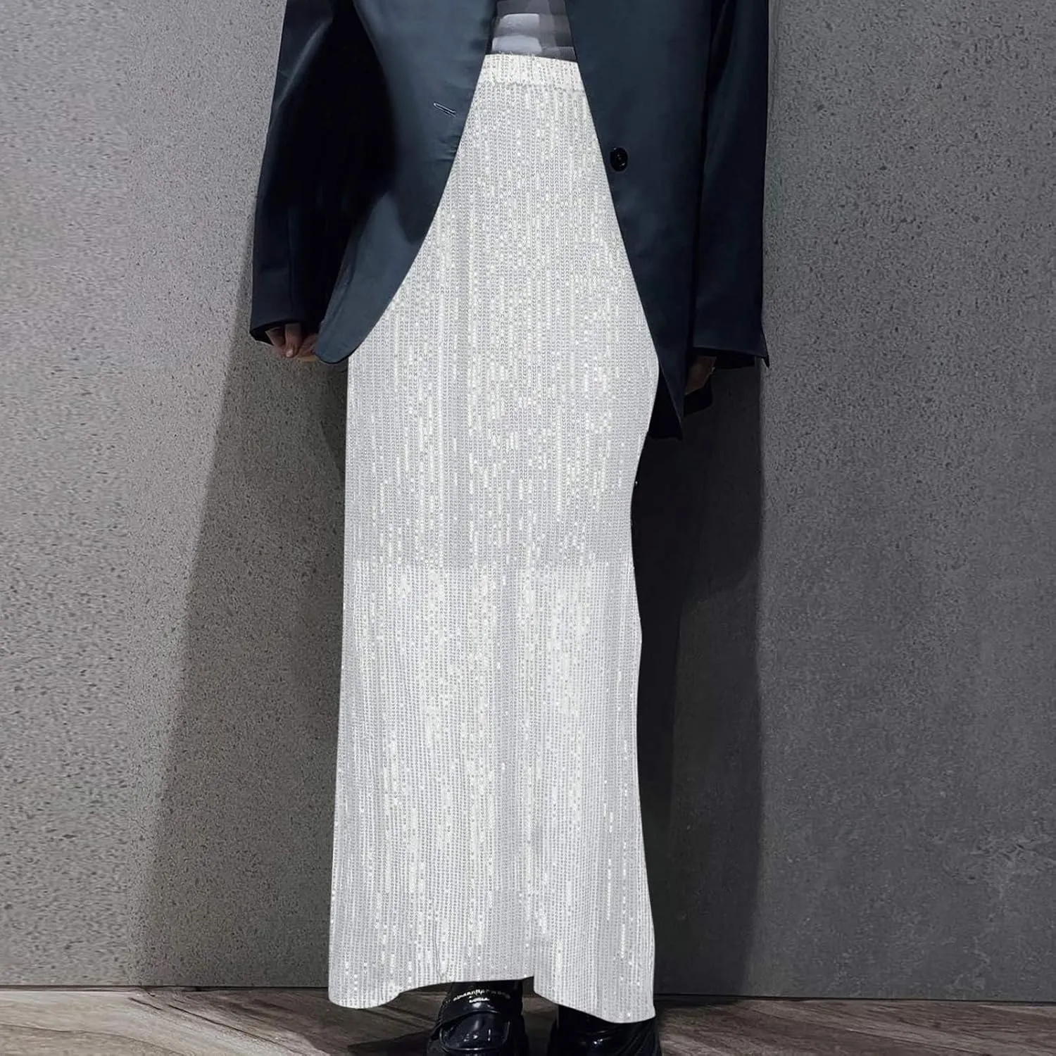 Women's Sequin Maxi Skirts Fashion Stretch High Waist Ankle Length Skirt Casual Slim Fit Long Skirts Party Outfits