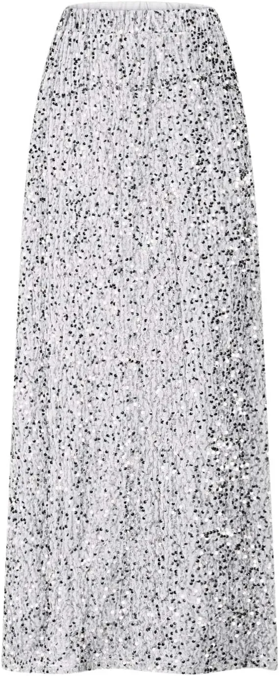 Womens Sequin Skirts Sparkle Glitter High Waisted Skirt Elegant Long Maxi Skirt Flowy Evening Night Out Party Skirts