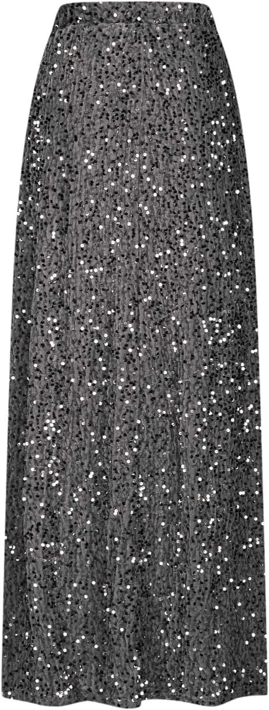 Womens Sequin Skirts Sparkle Glitter High Waisted Skirt Elegant Long Maxi Skirt Flowy Evening Night Out Party Skirts