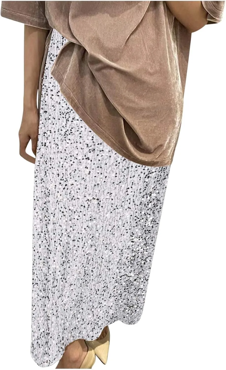 Womens Sequin Skirts Sparkle Glitter High Waisted Skirt Elegant Long Maxi Skirt Flowy Evening Night Out Party Skirts