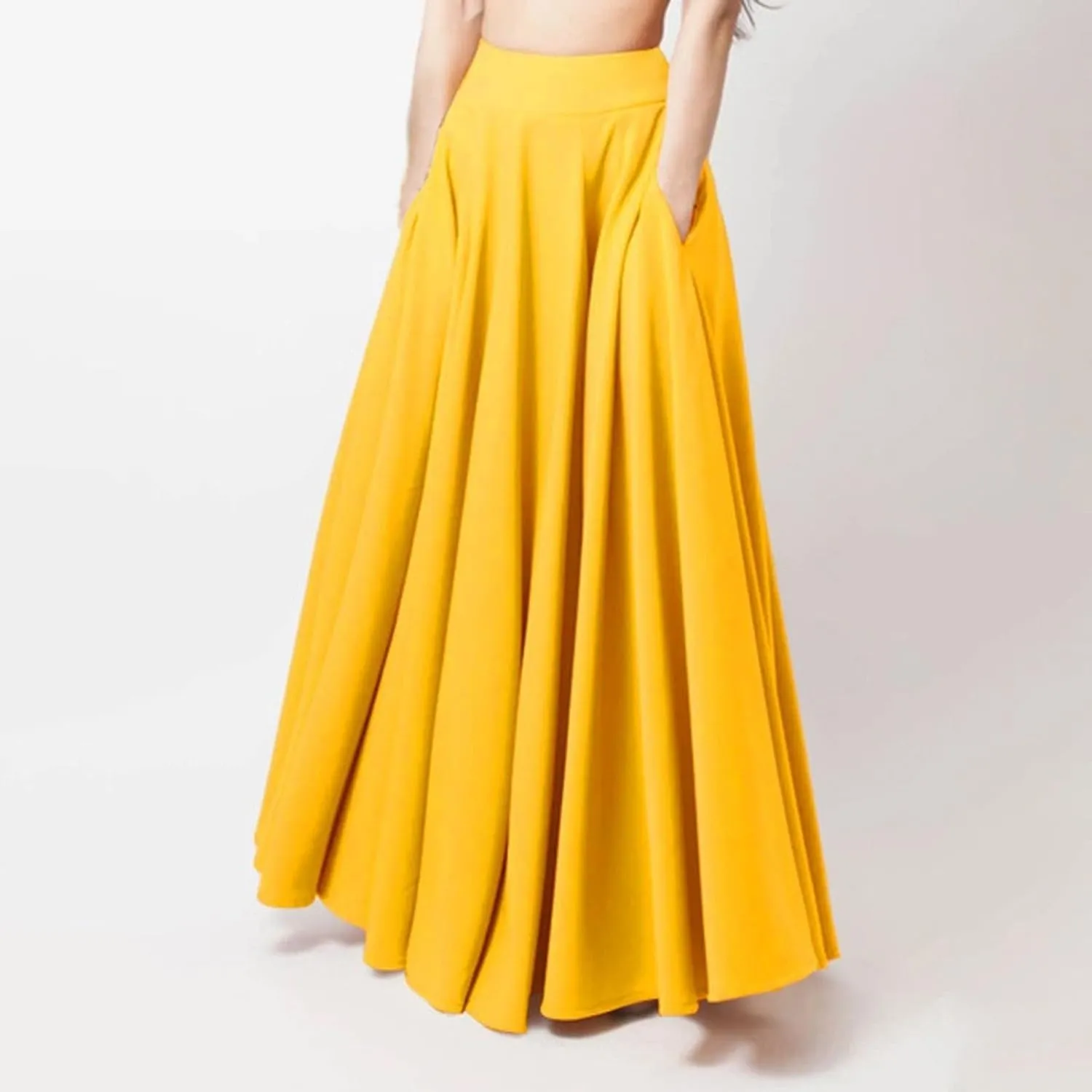 Womens Skirt Solid Color Midi Long Shirring Pleated Skirts High Waisted A Line Skirts Casual Skirt for Women
