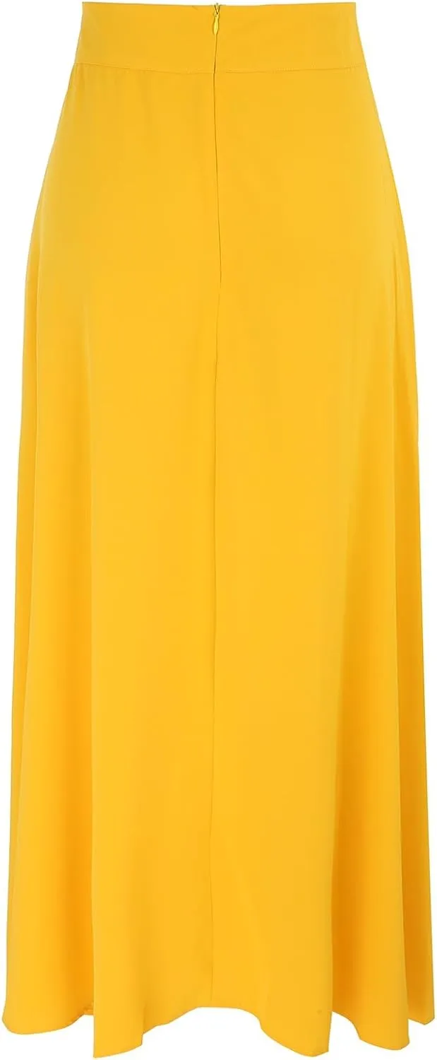 Womens Skirt Solid Color Midi Long Shirring Pleated Skirts High Waisted A Line Skirts Casual Skirt for Women