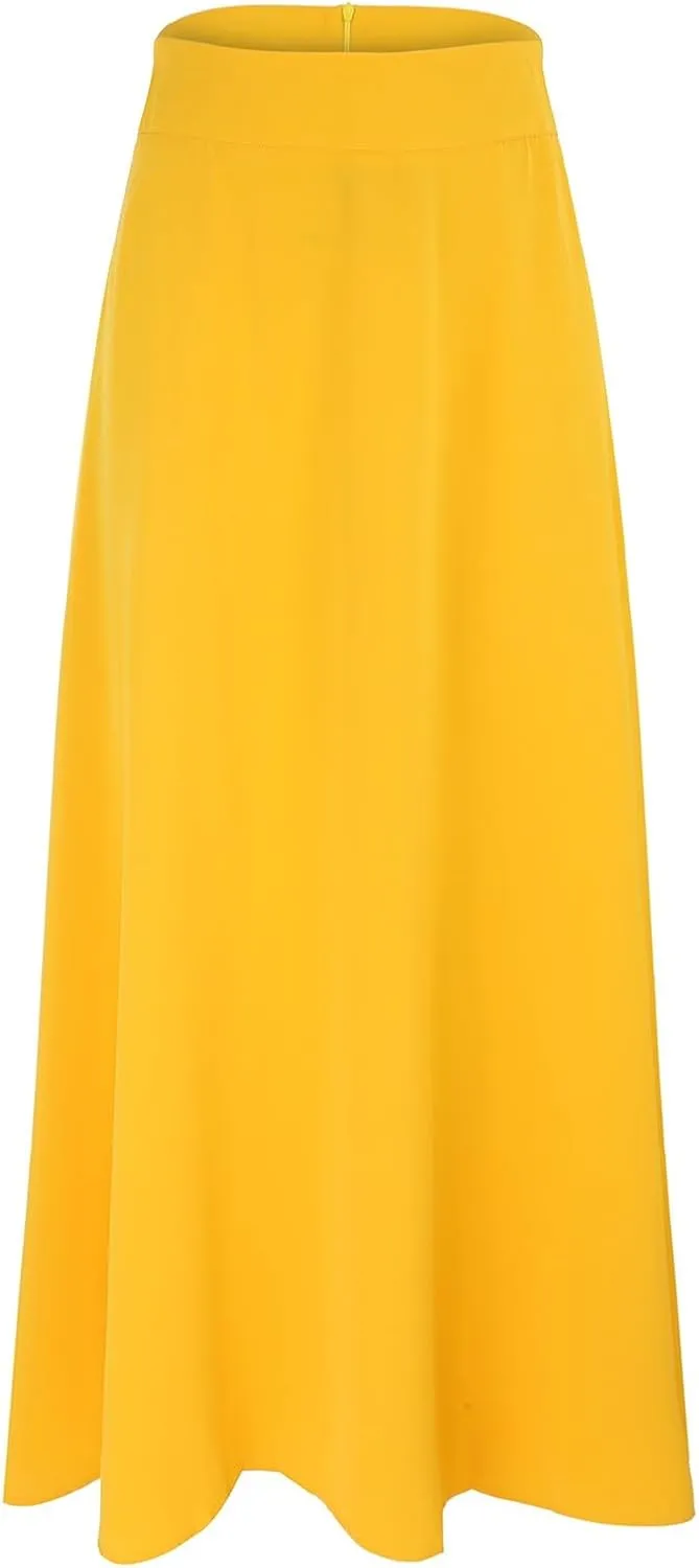 Womens Skirt Solid Color Midi Long Shirring Pleated Skirts High Waisted A Line Skirts Casual Skirt for Women