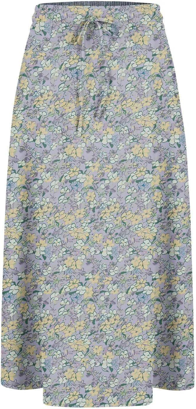 Womens Skirts Midi Length Boho Beach Vacation Flowy Floral Skirt Spring Casual Comfy High Waisted A Line Skirt