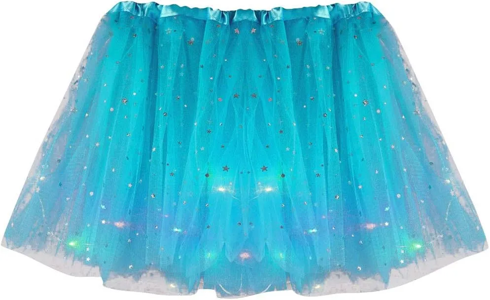 Womens Small Bulb Pleated Princess Skirt Fashion Star Sequin Mini Skirts Tulle Bubble Tutu Skirt Prom Party Shiny Skirt
