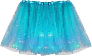 Womens Small Bulb Pleated Princess Skirt Fashion Star Sequin Mini Skirts Tulle Bubble Tutu Skirt Prom Party Shiny Skirt