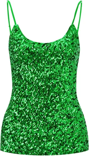Womens Sparkle Sequin Tank Tops Spaghetti Strap Shining Camisole Vest Glitter Nightclub Disco Sleeveless Clothing