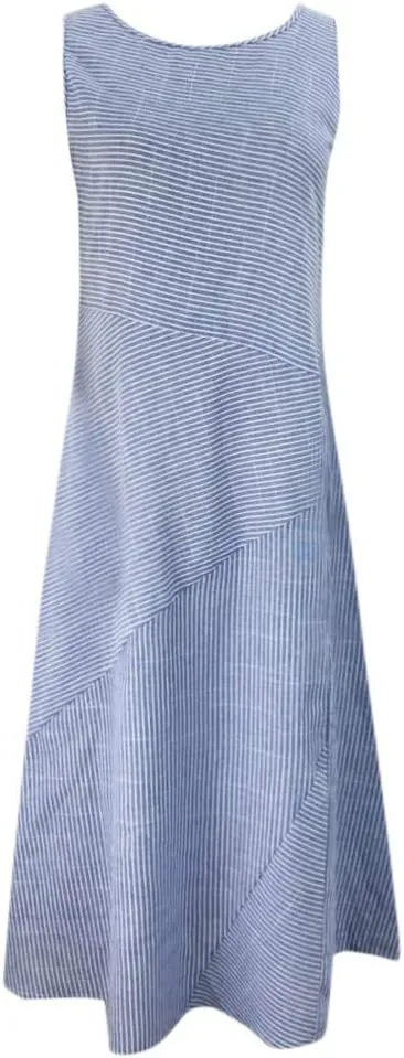Women's Spring Dresses Casual Striped Sleeveless Round Neck Linen with Pockets Long Maxi Dress Petite, S-2XL