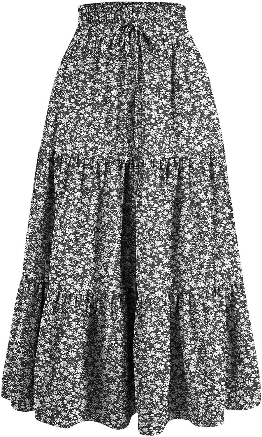 Womens Summer Casual A-Line Long Skirt Tiered High Waist Beach Outfits Elastic Waist Bohemian Print Maxi Skirt